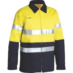 Bisley BK710T Yellow Navy Cotton Drill Jacket with Reflective Tape - Front