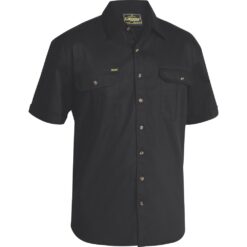 Bisley BS1433 Cotton Drill Short Sleeve Shirt Black - Front