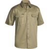Bisley BS1433 Cotton Drill Short Sleeve Shirt Khaki - Front