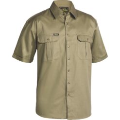 Bisley BS1433 Cotton Drill Short Sleeve Shirt Khaki - Front