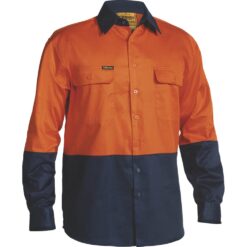 BS6267 Orange/Navy HiVis Cotton Button Up Shirt - Front
