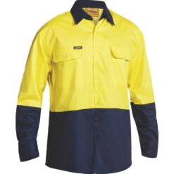BS6267 Yellow/Navy HiVis Cotton Button Up Shirt - Front