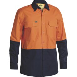 Bisley BS6415 Ripstop Hi-Vis X Airflow Work Shirts Orange/Navy - Front