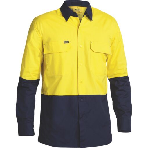Bisley BS6415 Ripstop Hi-Vis X Airflow Work Shirts Yellow/Navy - Front