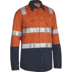 Bisley BS6432T Orange/Navy Lightweight Work Shirts - Front
