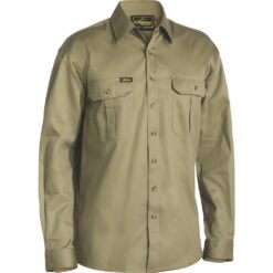 Bisley BS6433 Cotton Drill Work Shirt Khaki - Front