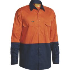 Bisley BS6895 Orange Navy Hi-vis Work Shirt Long Sleeve - Front