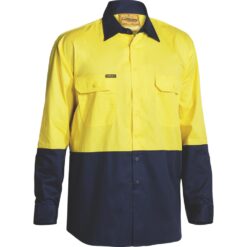 Bisley BS6895 Yellow Navy Hi-vis Work Shirt Long Sleeve - Front