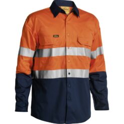 Bisley BS6896 Orange Navy Cotton Drill Work Shirt with Reflective Tape - Front