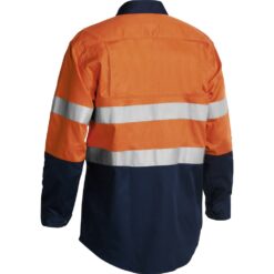 Bisley BS6896 Orange Navy Cotton Drill Work Shirt with Reflective Tape - Rear