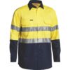 Bisley BS6896 Yellow Navy Cotton Drill Work Shirt with Reflective Tape - Front