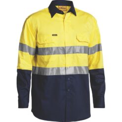 Bisley BS6896 Yellow Navy Cotton Drill Work Shirt with Reflective Tape - Front