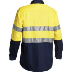 Bisley BS6896 Yellow Navy Cotton Drill Work Shirt with Reflective Tape - Rear