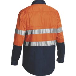 Bisley BSC6896 Closed Front Work Shirt with Closed Front & Reflective Tape Orange/Navy - Rear