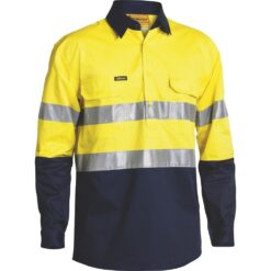 Bisley BSC6896 Closed Front Work Shirt with Closed Front & Reflective Tape Yellow/Navy - Front