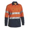 Bisley BT6456 Hi-Vis Cotton Drill Work Shirt with Reflective Tape Orange/Navy - Front