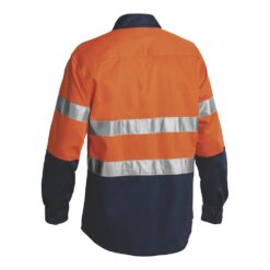 Bisley BT6456 Hi-Vis Cotton Drill Work Shirt with Reflective Tape Orange/Navy - Rear