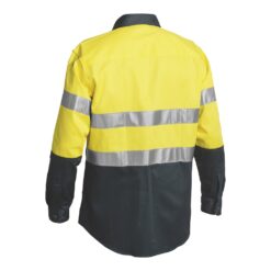 Bisley BT6456 Hi-Vis Cotton Drill Work Shirt with Reflective Tape Yellow/Bottle Green - Rear