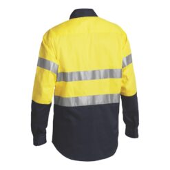 Bisley BT6456 Hi-Vis Cotton Drill Work Shirt with Reflective Tape Yellow/Navy - Rear